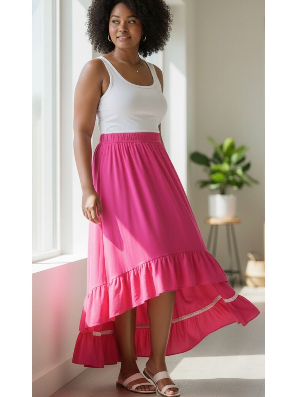 Farmhouse Frocks Pink High Low Midi Skirt NEW size XL